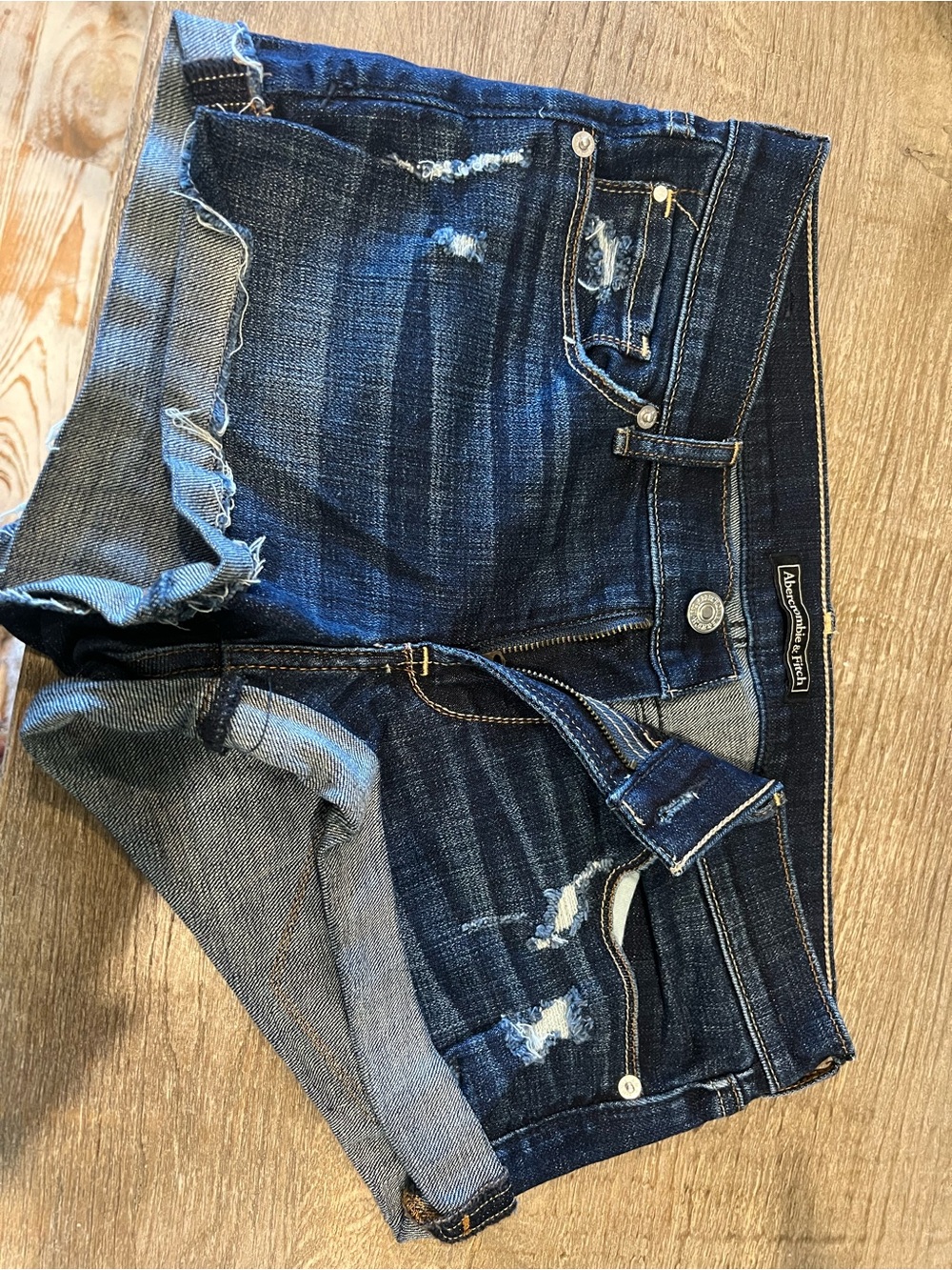Abercrombie Women's Dark Blue Distressed Shorts
